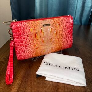 Brahmin EUC Daisy - Passion Fruit - Embossed Leather Wristlet/Clutch-HTF